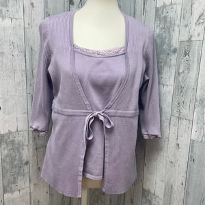 Studio 1940 Womens 14/16 Layered Look Acrylic Long Sleeve Lace Trimmed Sweater
